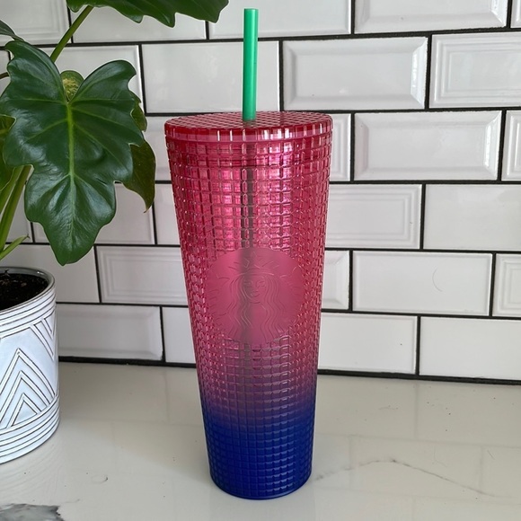 NWT Starbucks 2022 watermelon pink purple gradient ombré grid Venti 24oz Tumbler - Picture 1 of 7
